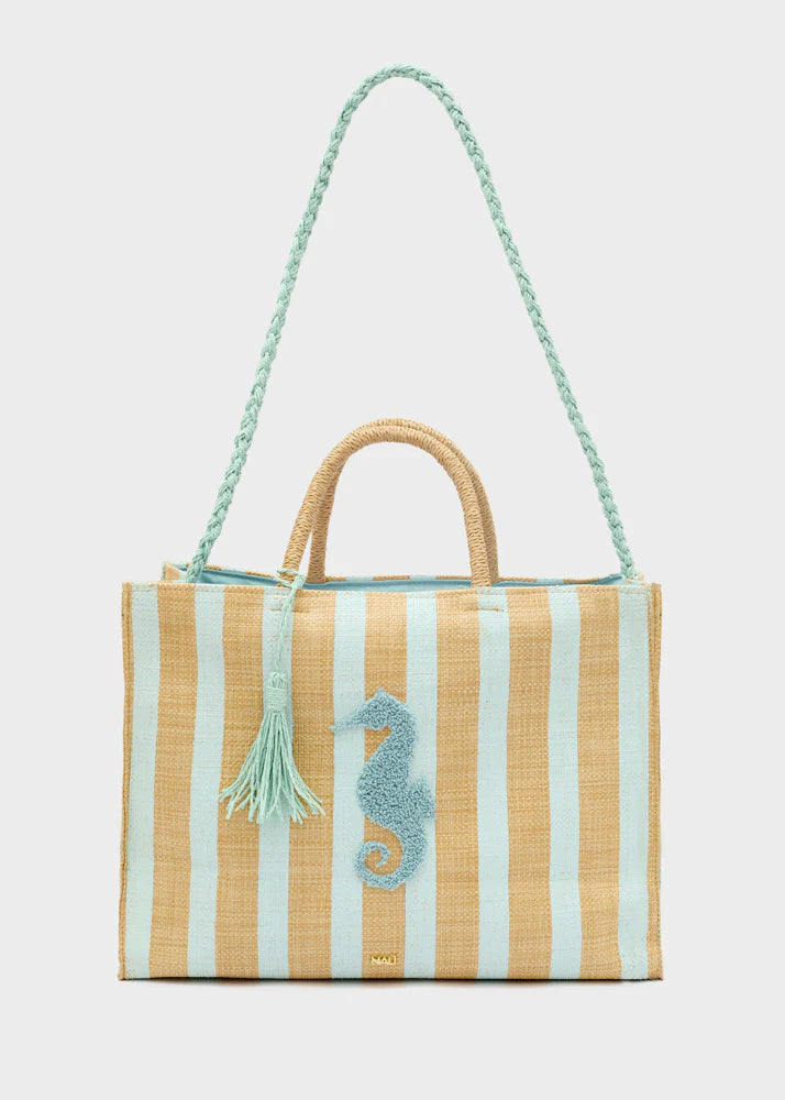 Borsa stripes paglia spalla verde Nali