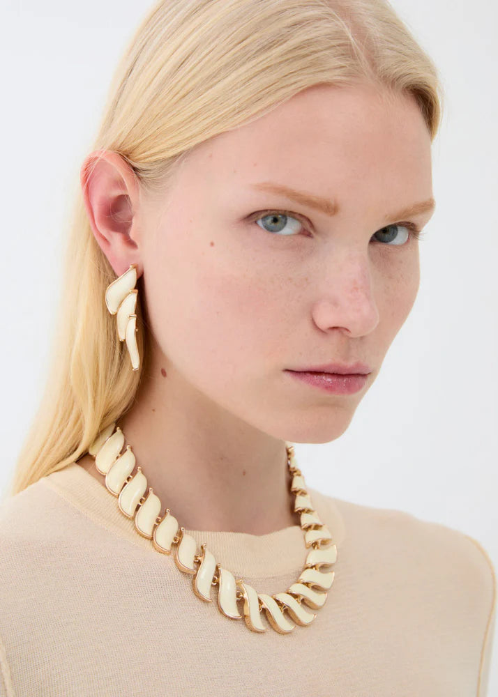 Collana girocollo smaltata bianco/oro