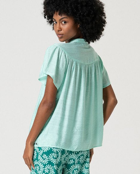 Blusa manica corta acquamarina