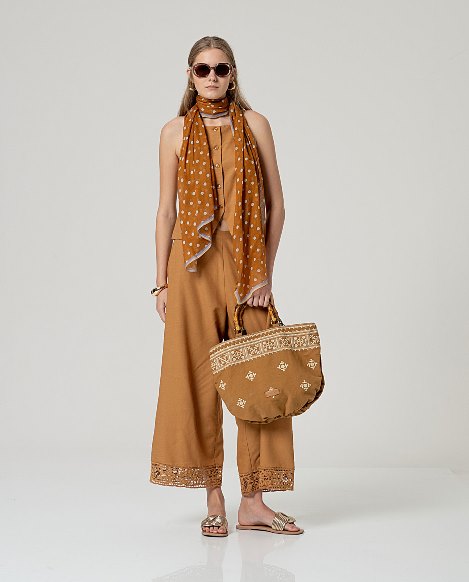 Pantalone gamba larga con ricamo Surkana