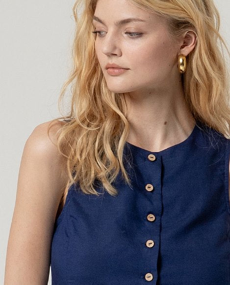 Gilet scollo tondo blu Surkana