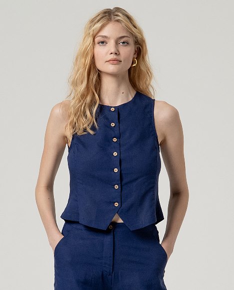 Gilet scollo tondo lino Surkana