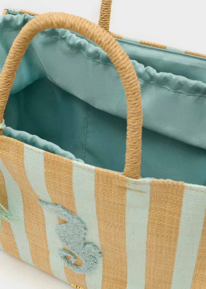 Borsa stripes paglia spalla verde Nali