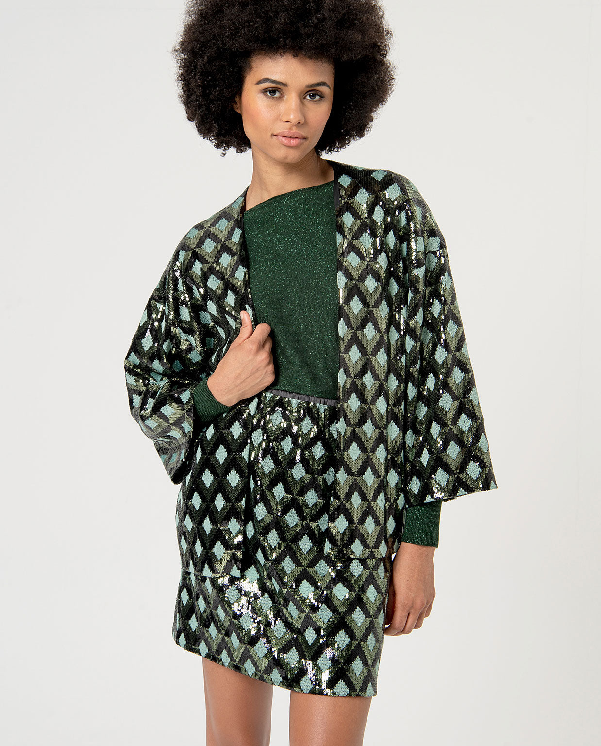 Kimono verde  rombi paillettes