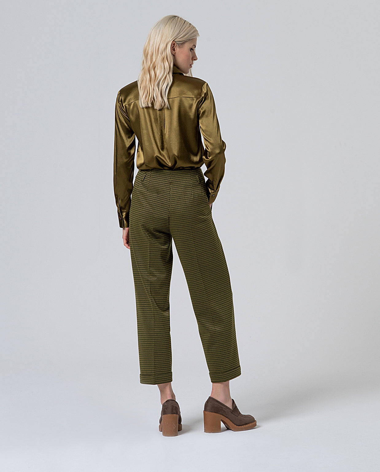 Pantalone dritto pied de poule verde Surkana  -50%