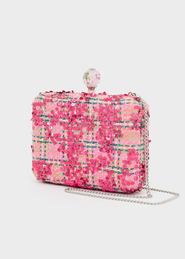 Clutch ELENA in tessuto ricamato rosa