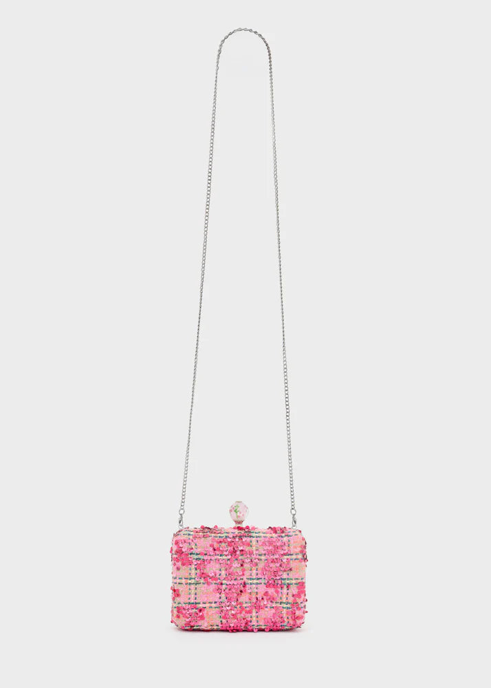 Clutch ELENA in tessuto ricamato rosa