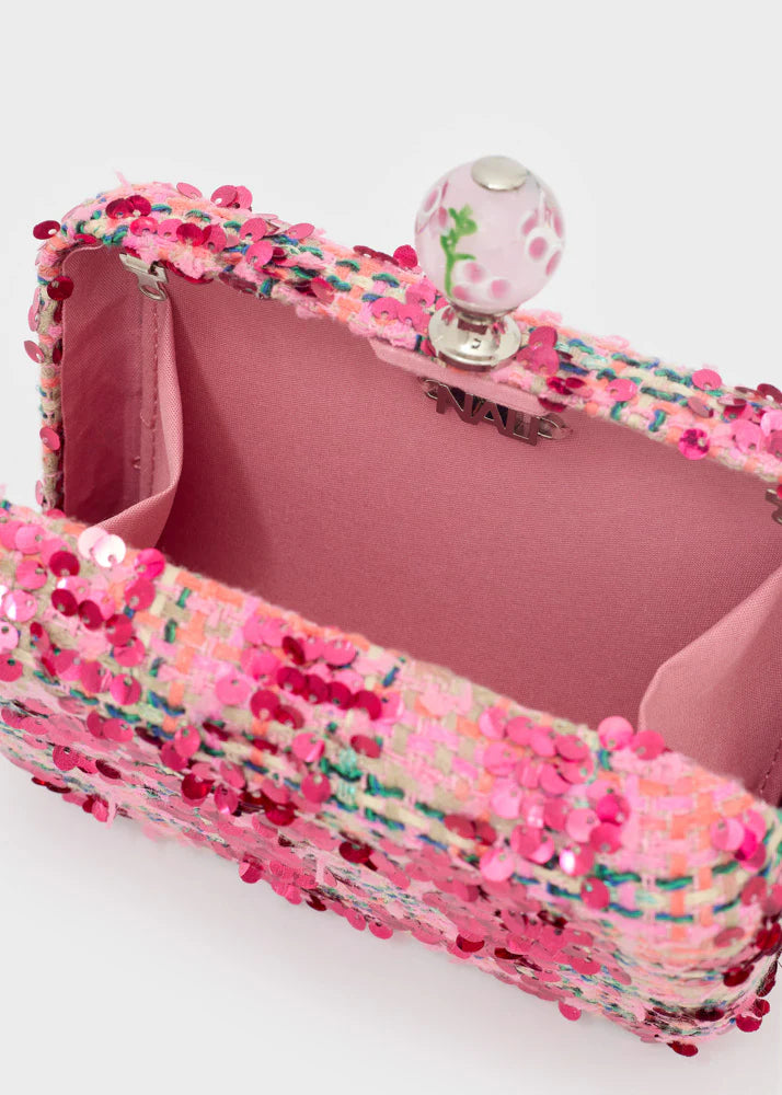 Clutch ELENA in tessuto ricamato rosa