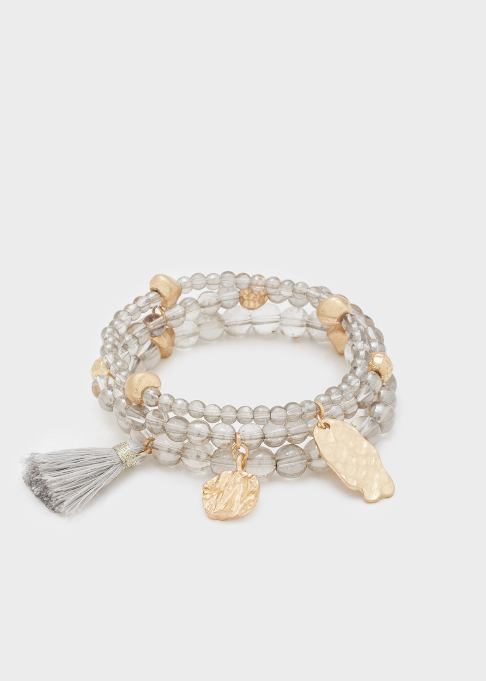 Set bracciali elastici perle  oro/grigio
