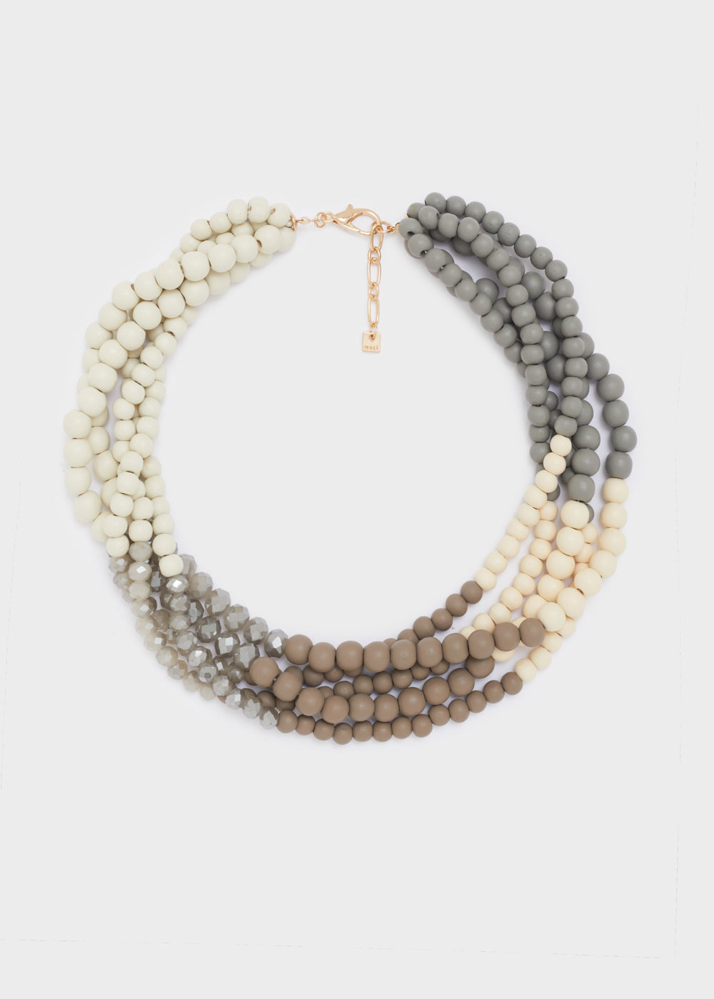 Collana ADELE perle in legno panna/grigio