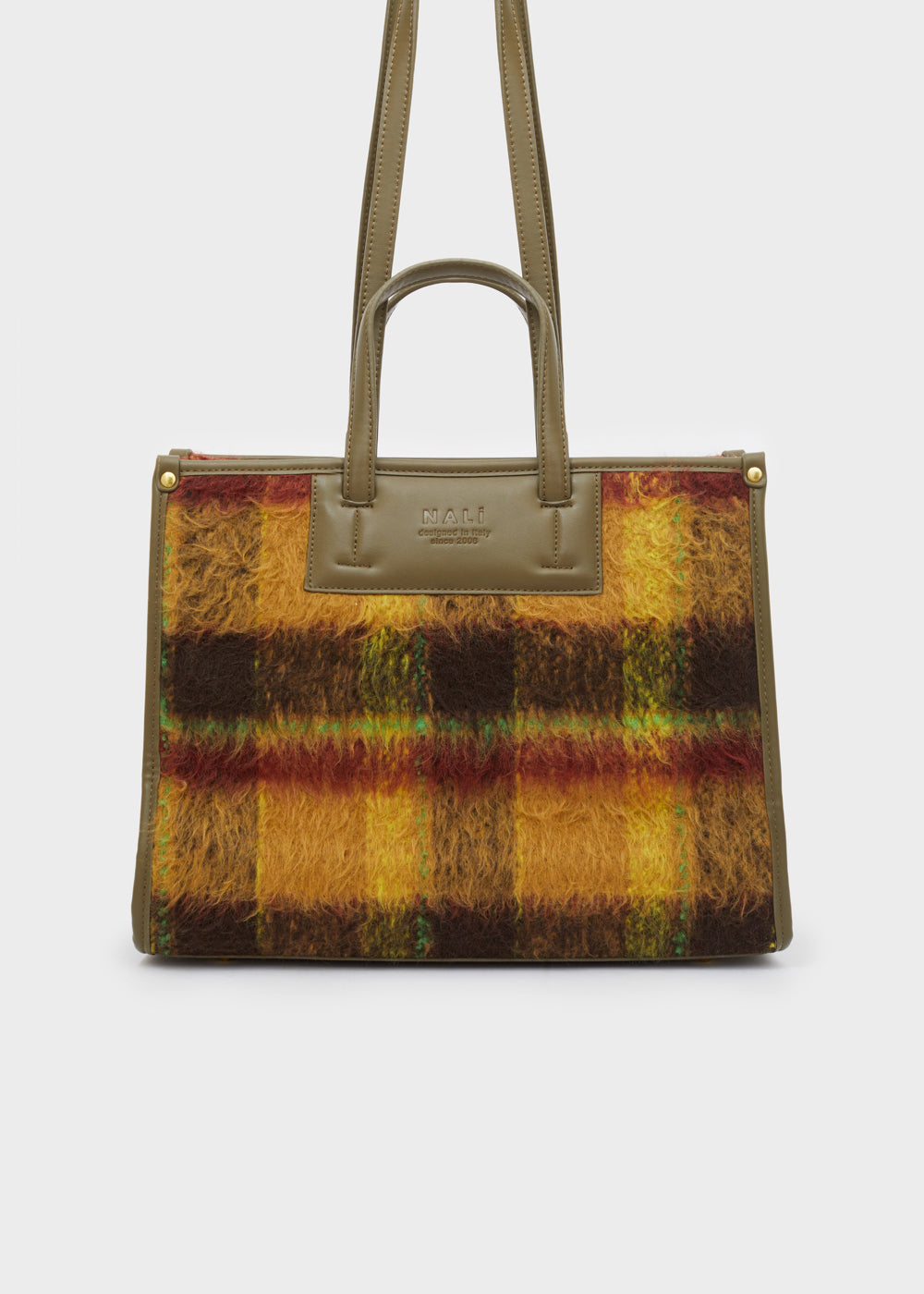 Borsa ARIES a spalla in lana ocra/verde -50%