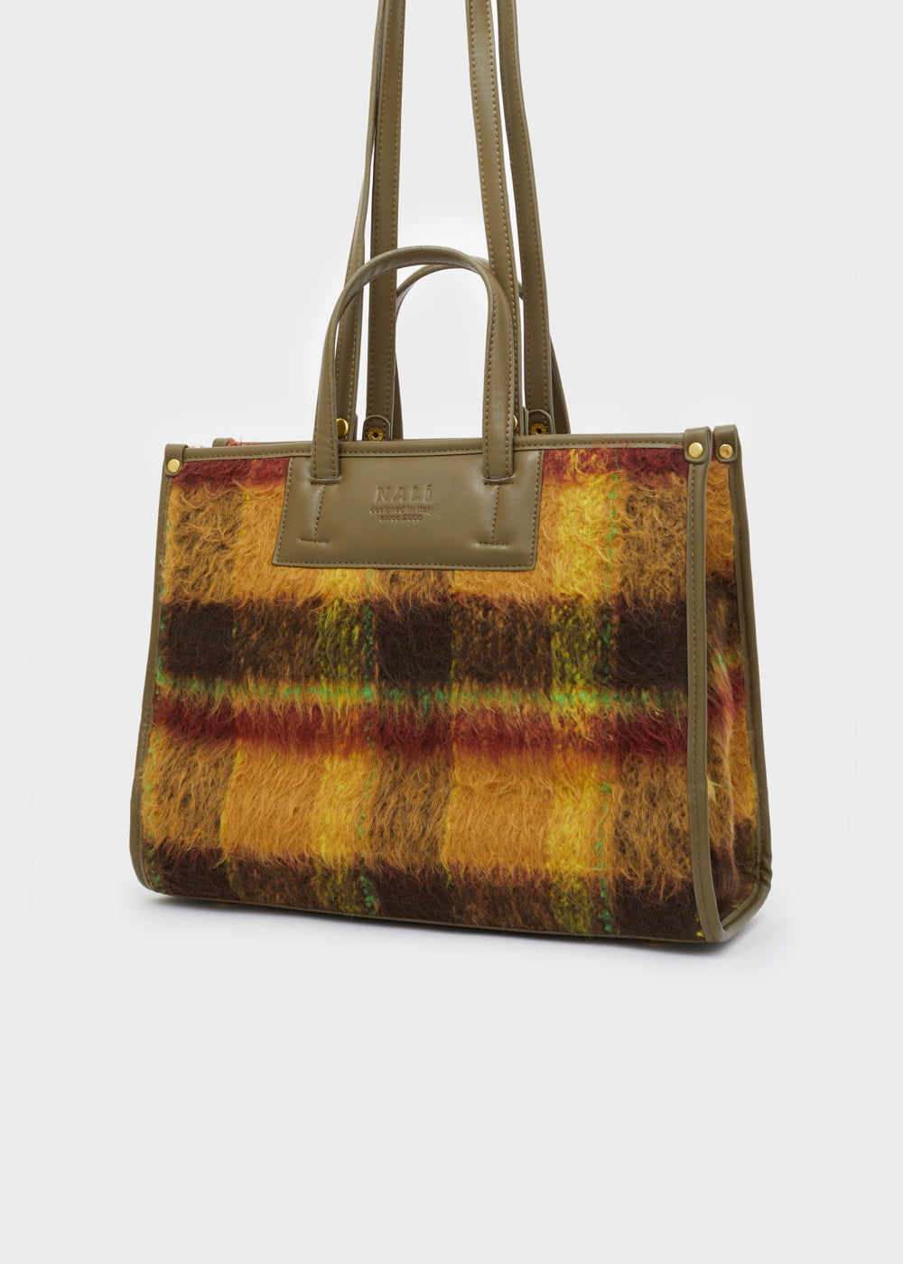 Borsa ARIES a spalla in lana ocra/verde -50%