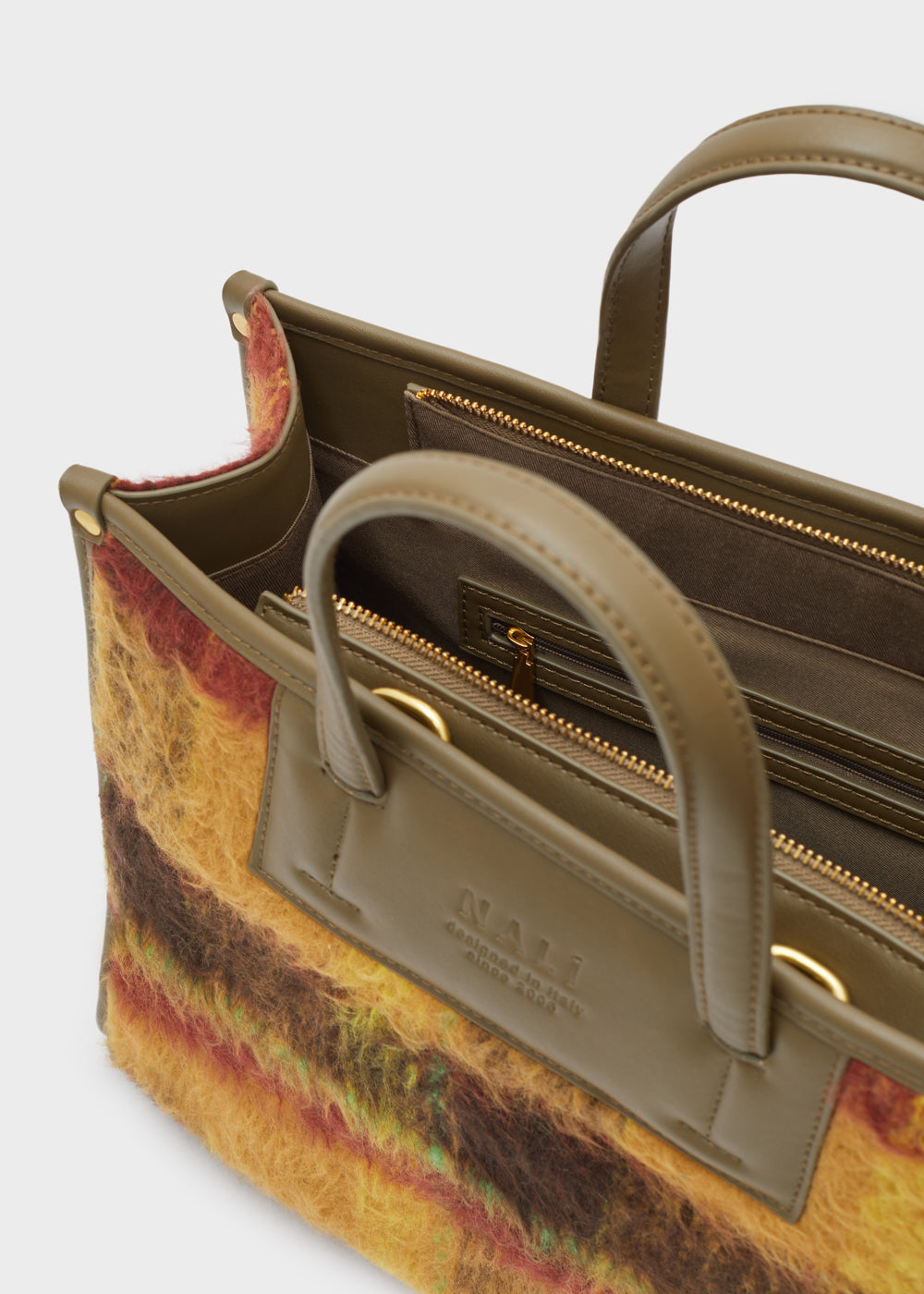 Borsa ARIES a spalla in lana ocra/verde -50%