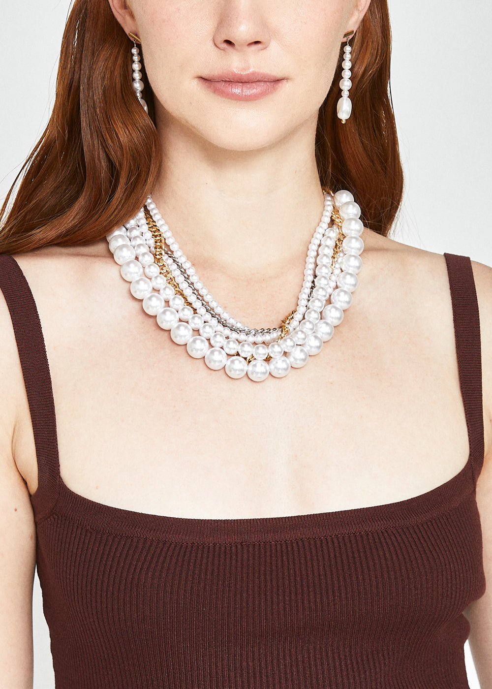 Collana multifilo perle e catene oro/argento