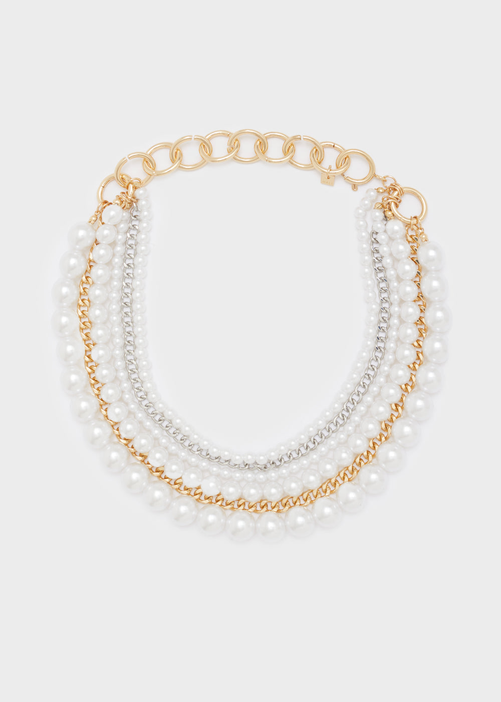 Collana multifilo perle e catene oro/argento