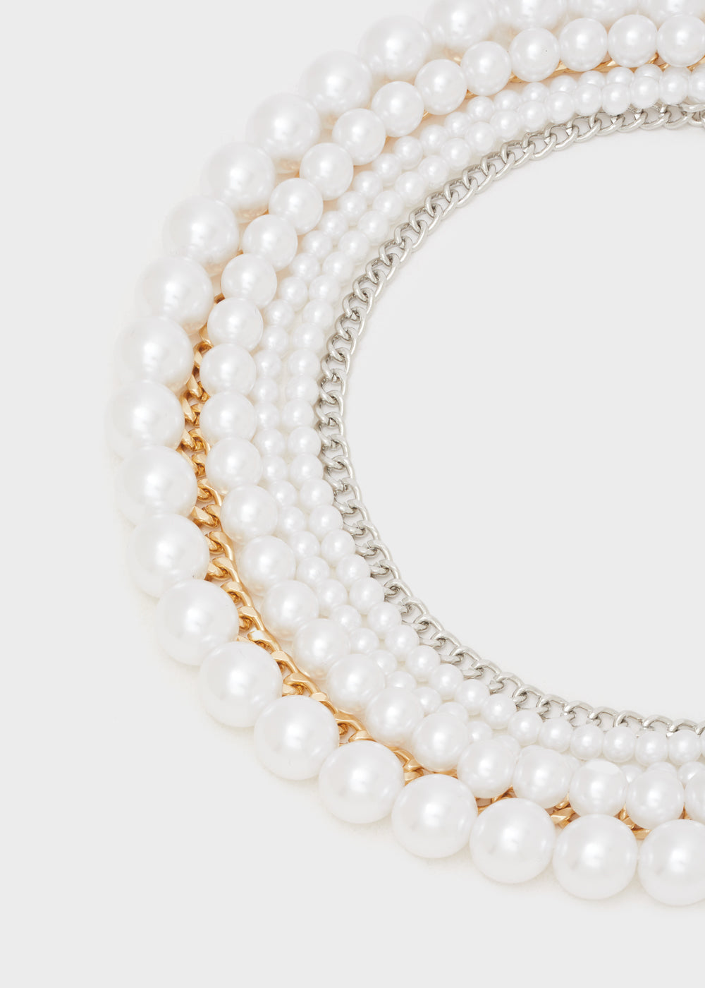 Collana multifilo perle e catene oro/argento