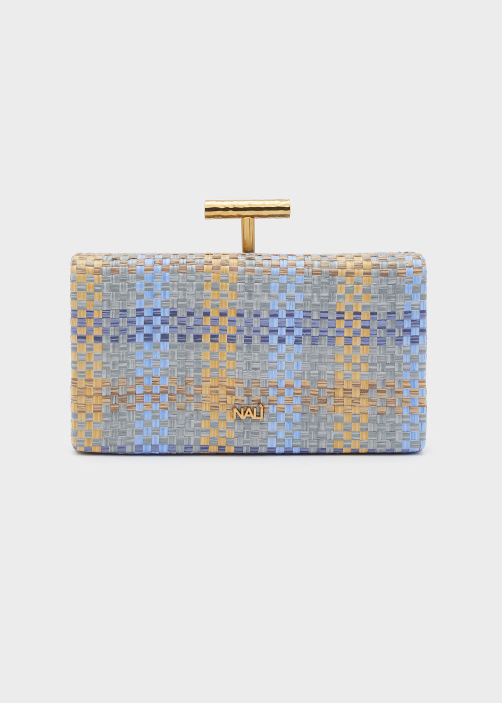 Clutch PERLA paglia intrecciata blu/grigio