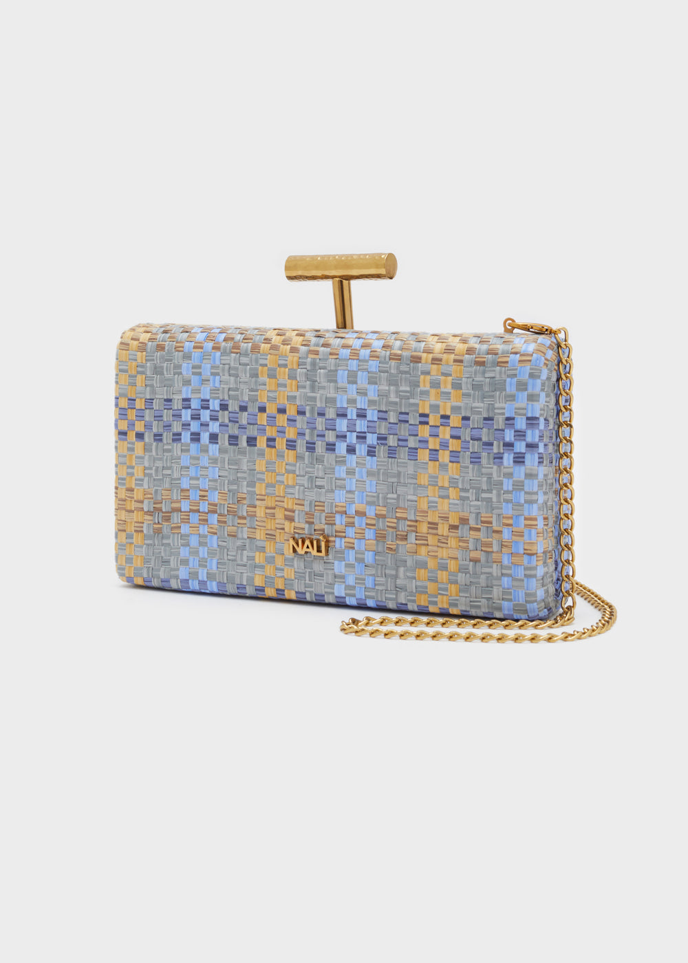 Clutch PERLA paglia intrecciata blu/grigio