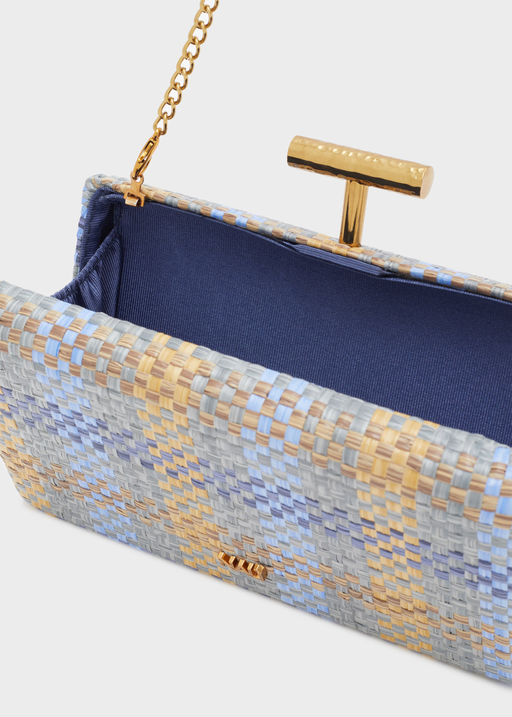 Clutch PERLA paglia intrecciata blu/grigio