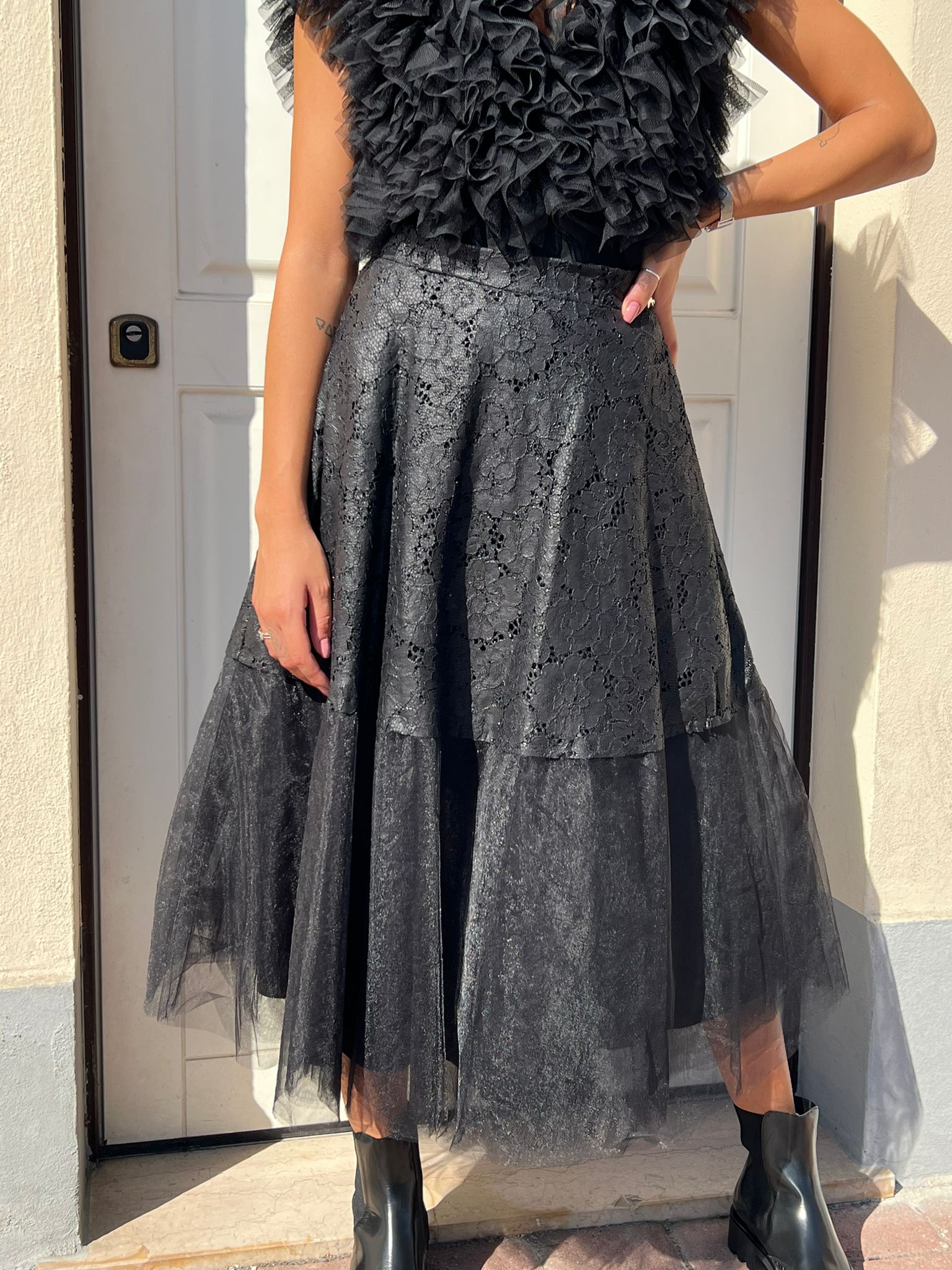 Gonna tulle pizzo nero