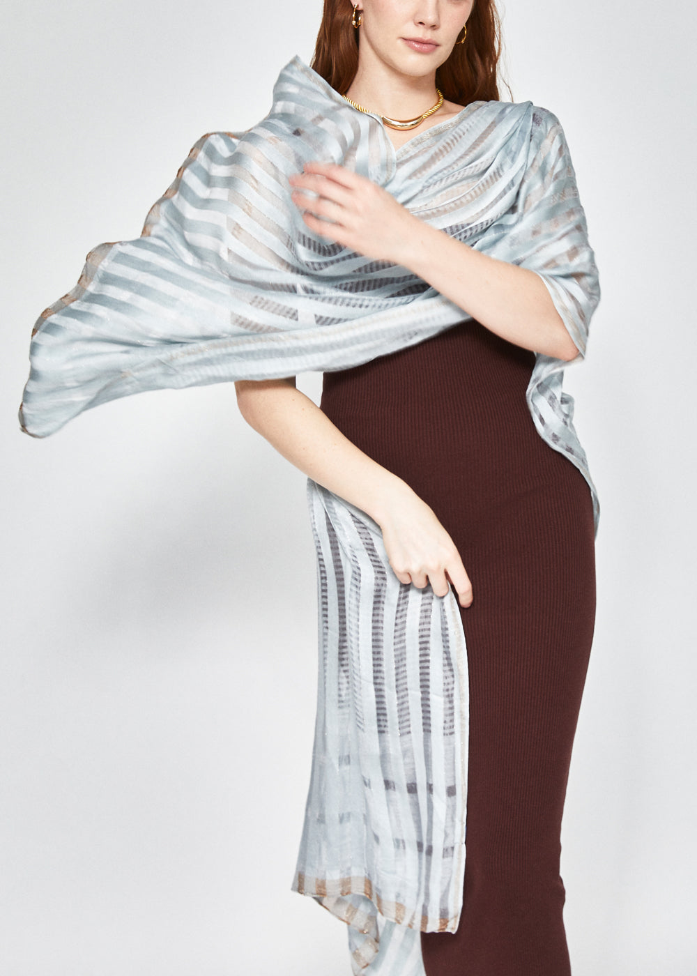 Sciarpa STRIPES  in filo lurex celeste