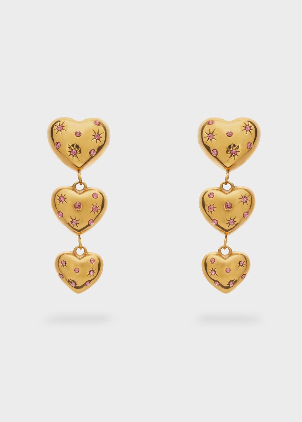 Orecchini lunghi cuori pietre rosa