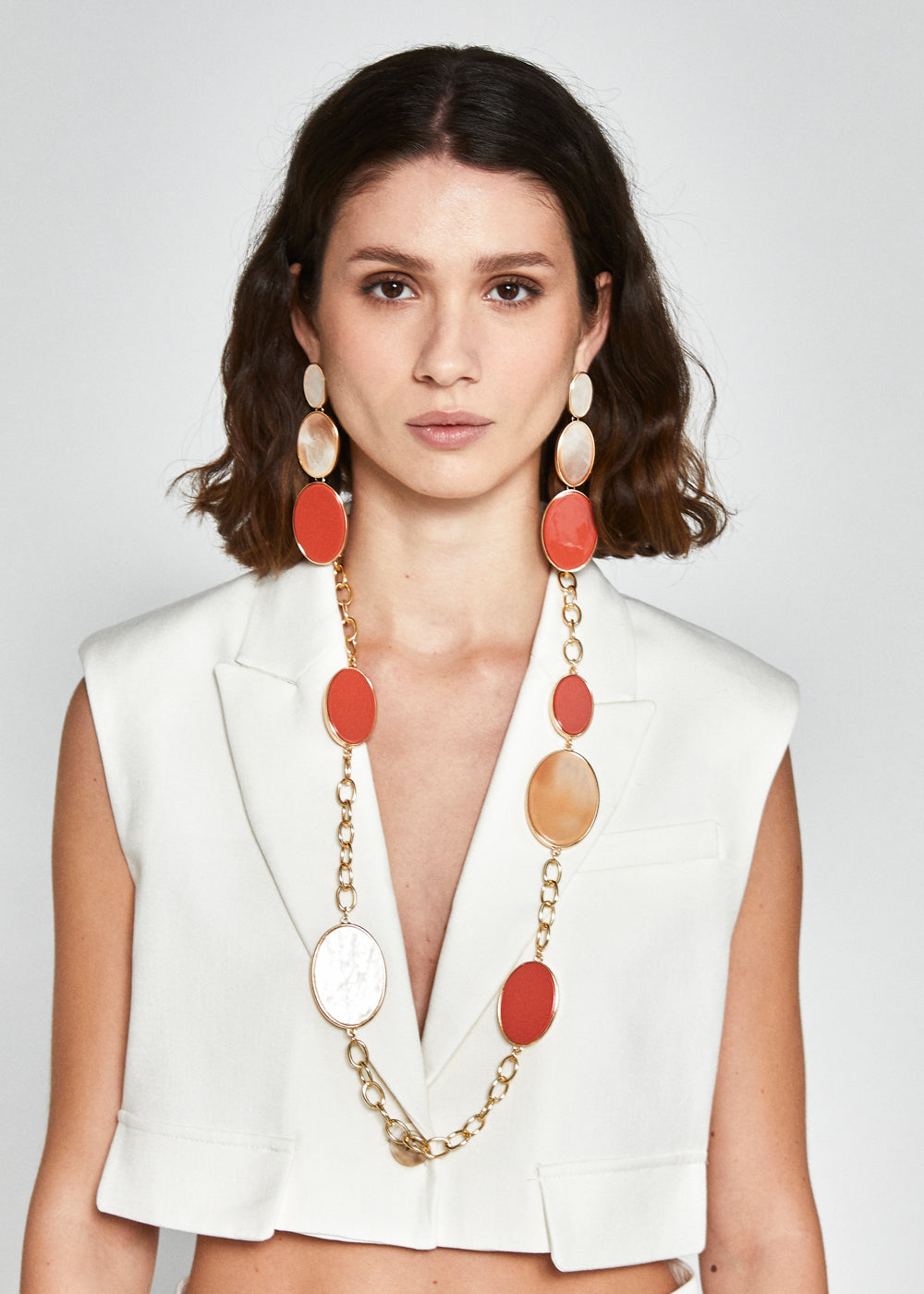 Collana DOTTY resina lunga corallo/beige