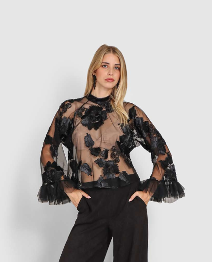 Blusa pizzo  fiori Le Streghe -50%