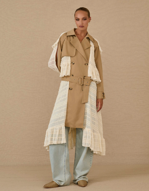 Trench inserti pizzo e balze Souvenir