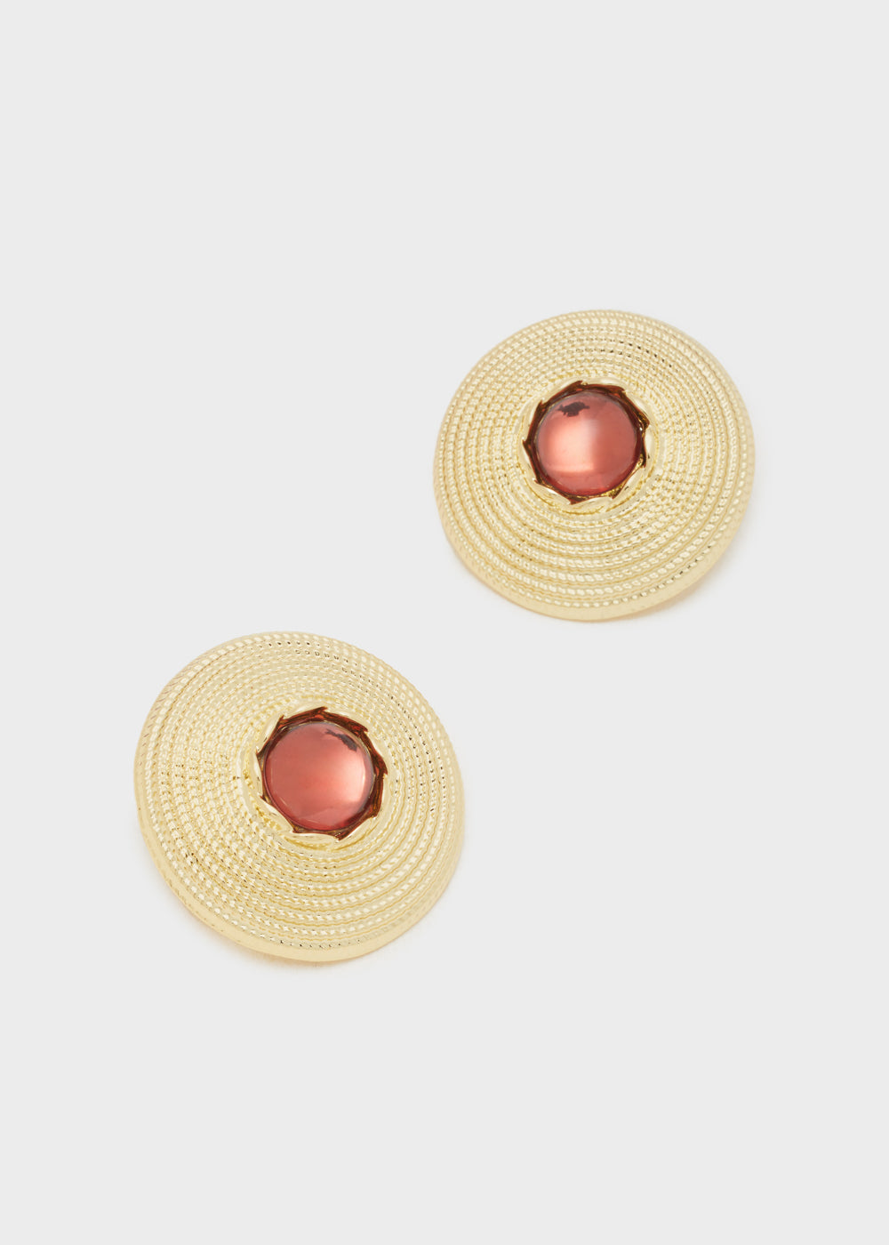 Orecchini tondi oro pietra arancio clip