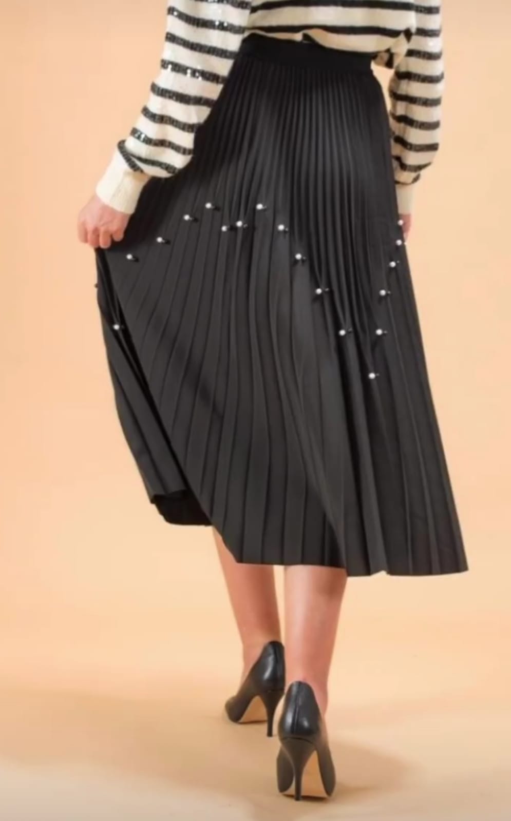 Gonna plissè nera perle