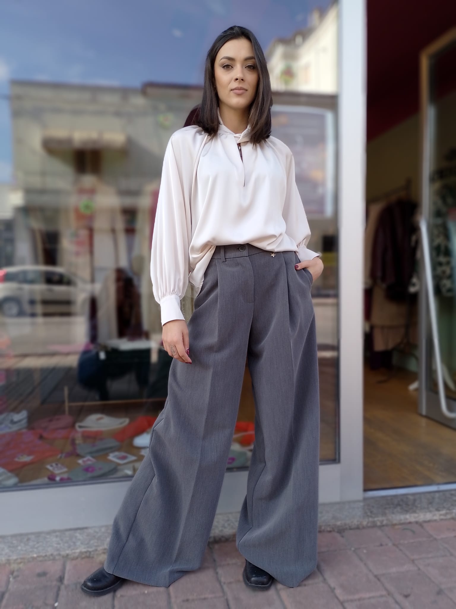 Pantalone palazzo pences grigio   -60%