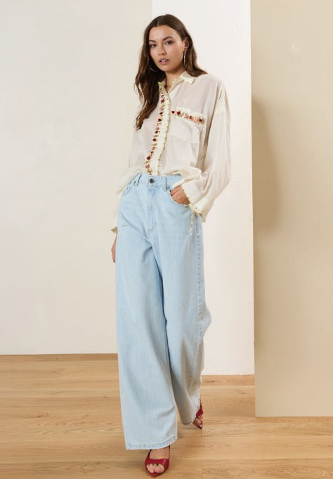 Jeans wide leg rotture