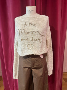 Maglia ricamo lurex TO THE MOON AND BACK