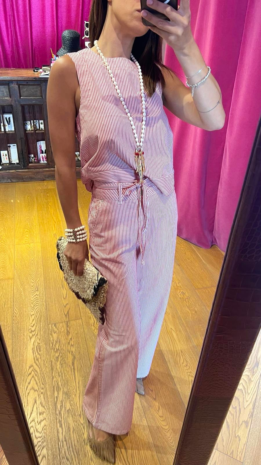 Pantalone righe rosso