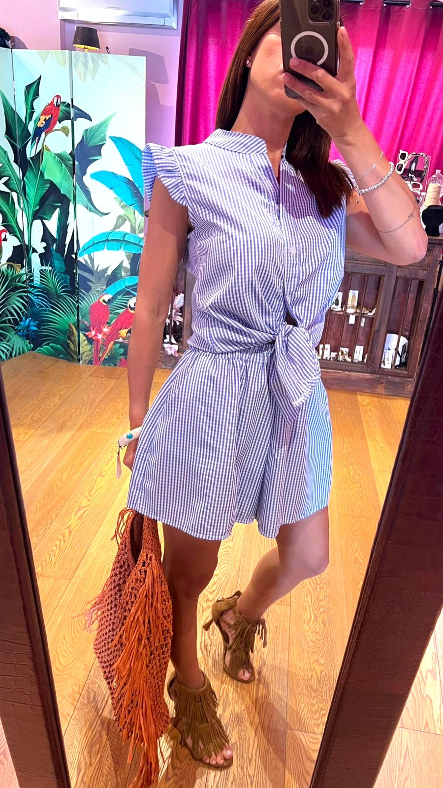 Top vichy cotone blu