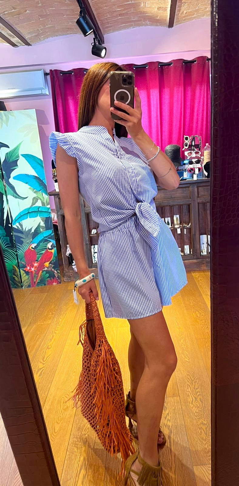 Top vichy cotone blu