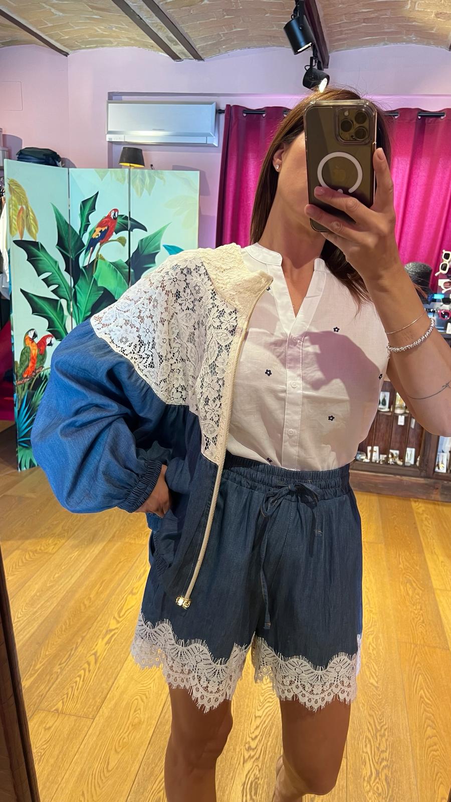 Shortino chambray pizzo