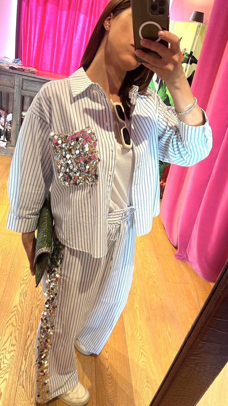 Pantalone righe con paillettes Motel