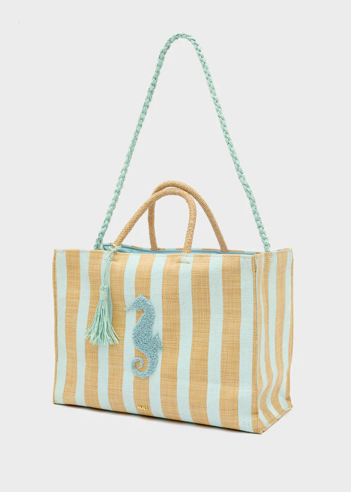 Borsa stripes paglia spalla verde Nali