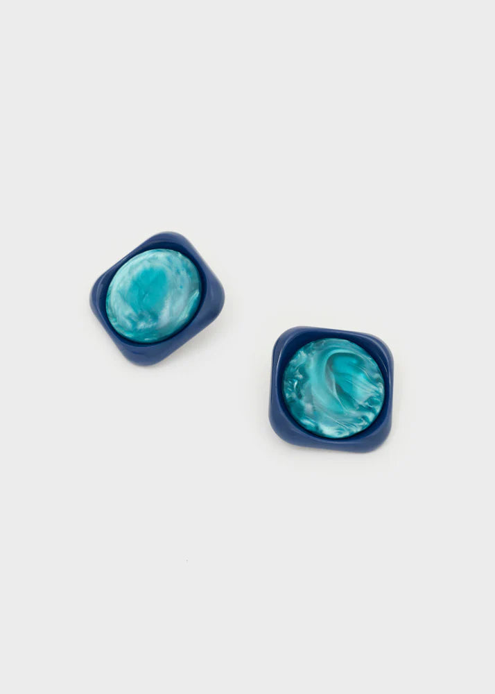 Orecchini LUCIA squadrati in resina blu
